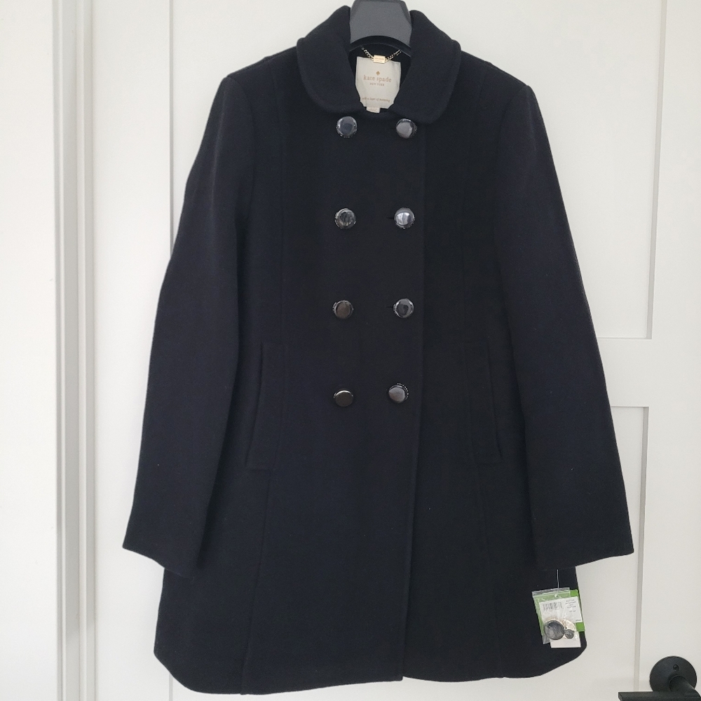 kate spade Black Double-Breasted Wool Pea Coat